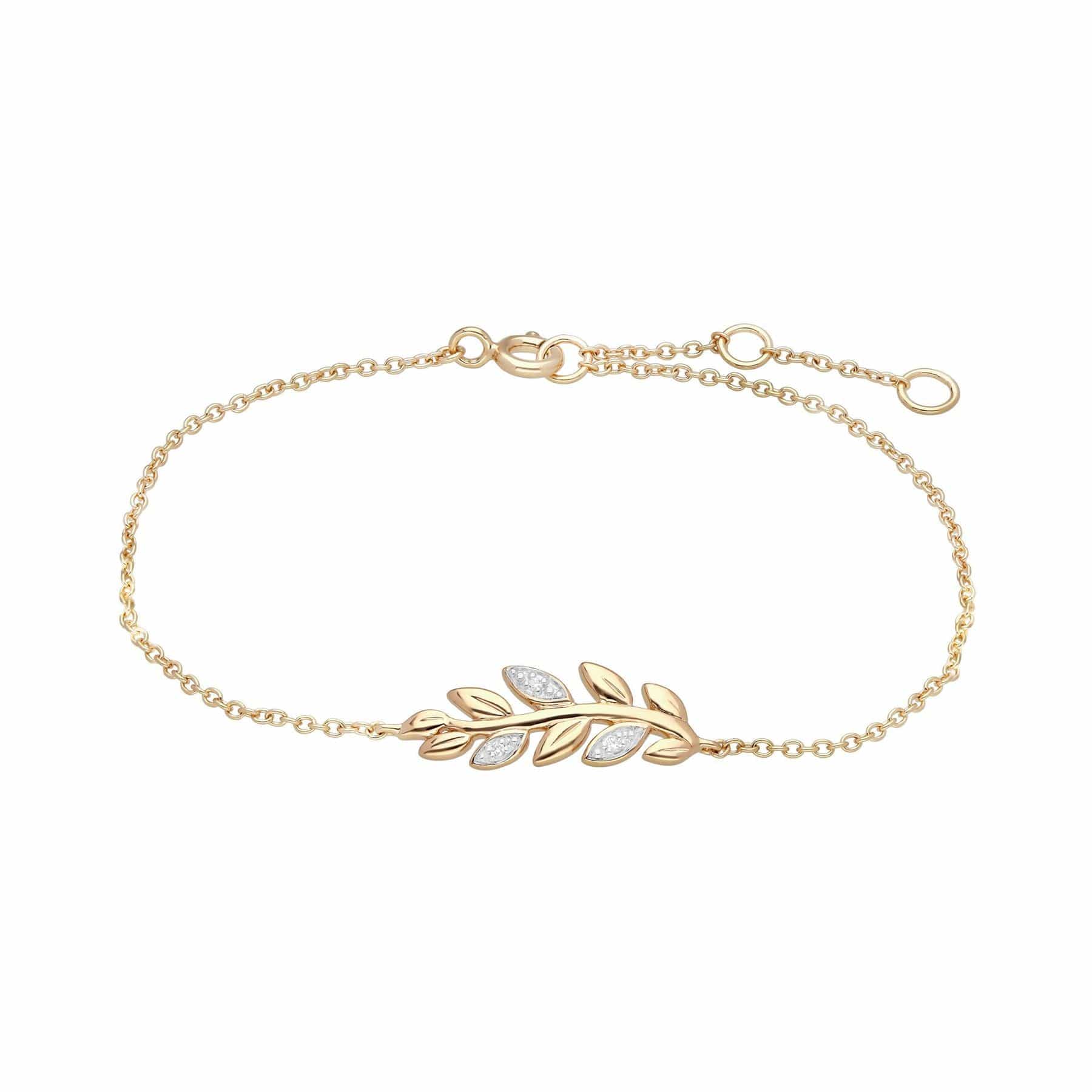 O Leaf Diamond Necklace and Bracelet Set in 9ct Yellow Gold - Gemondo