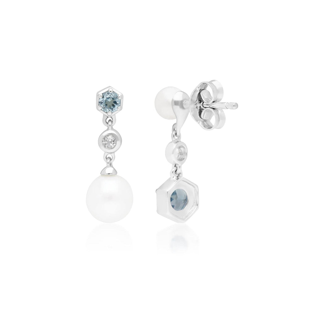270E027201925 Modern Pearl & Topaz Drop Earrings in Silver 2