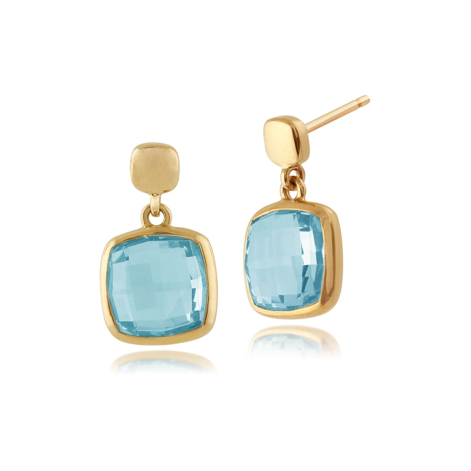 135E1097019 Square Blue  Checkerboard Topaz 9ct Yellow Gold  Drop Earrings 1