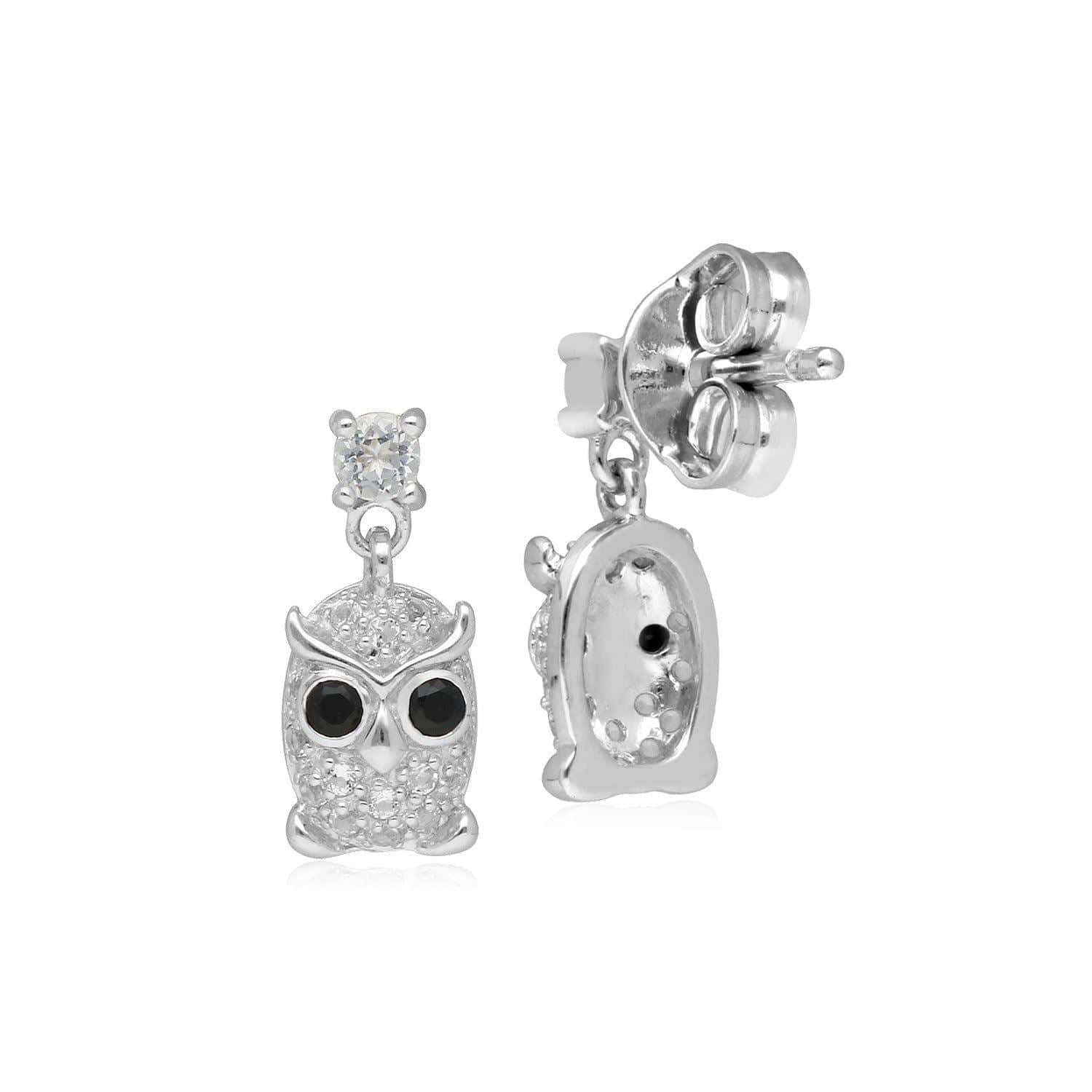 Garden Inspired Spinel & Clear Topaz Owl Stud Earrings In Sterling Silver - Gemondo