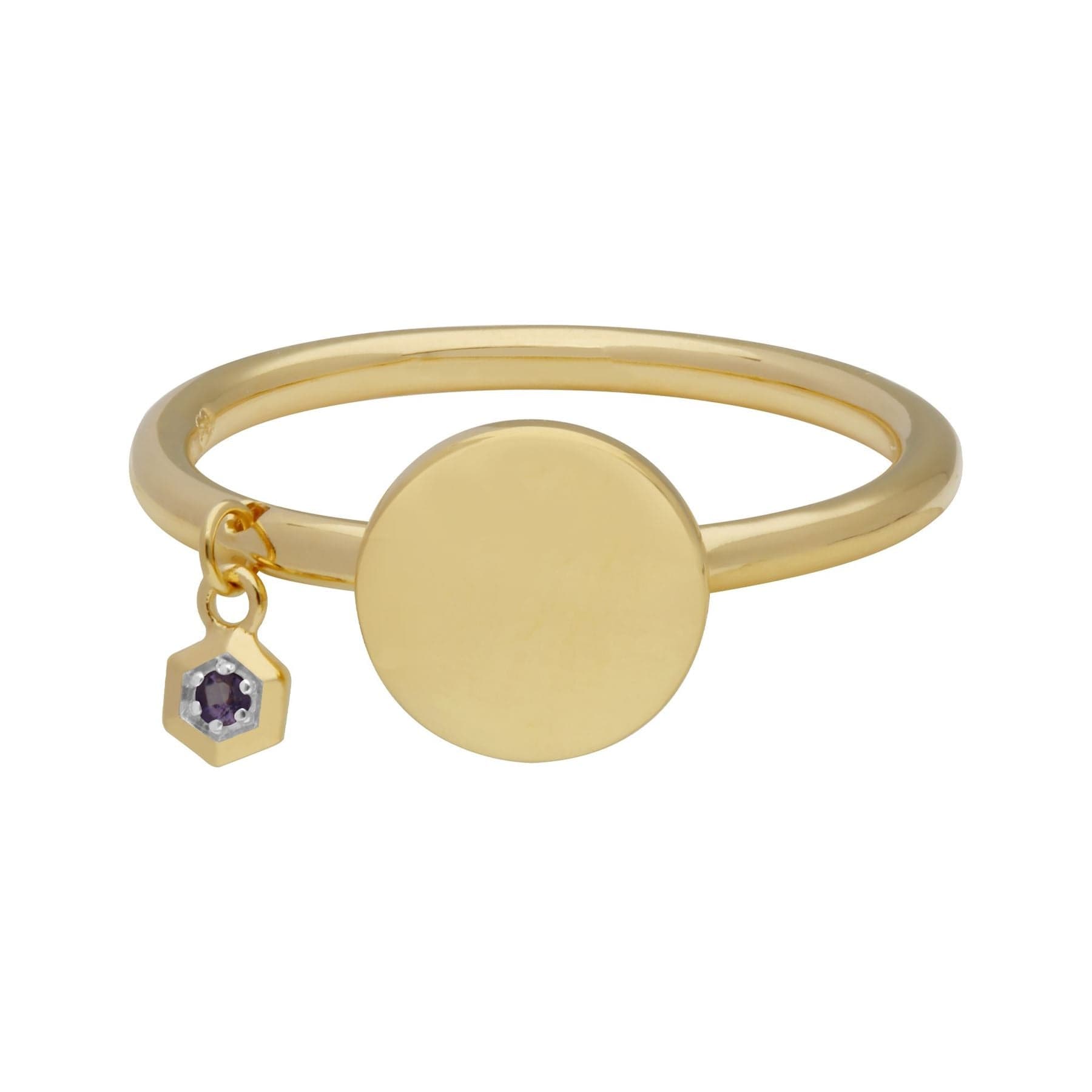 Amethyst Engravable Ring in Yellow Gold Plated Sterling Silver - Gemondo