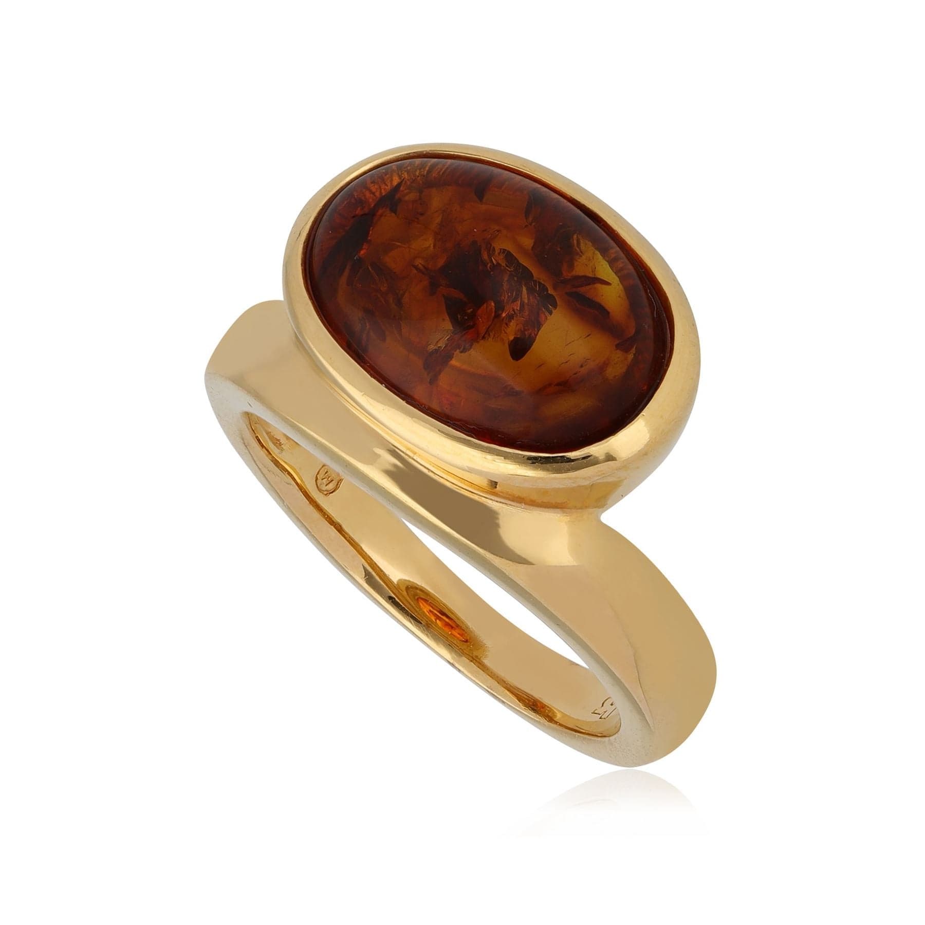 Kosmos Amber Cocktail Ring in Gold Plated Sterling Silver - Gemondo