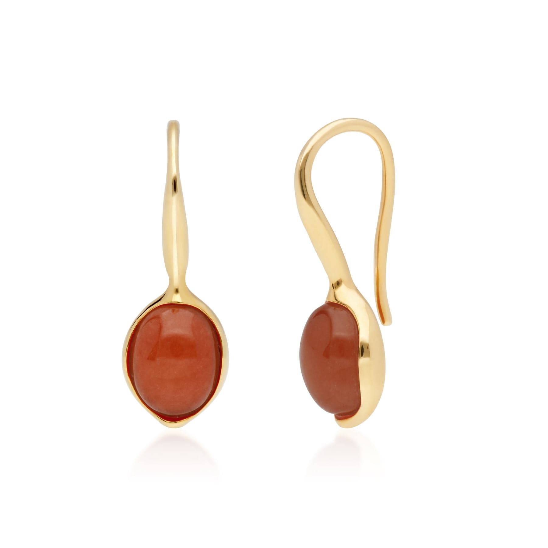 Irregular Dyed Red Jade & Diamond Drop Earring in Gold Plated Sterling Silver 