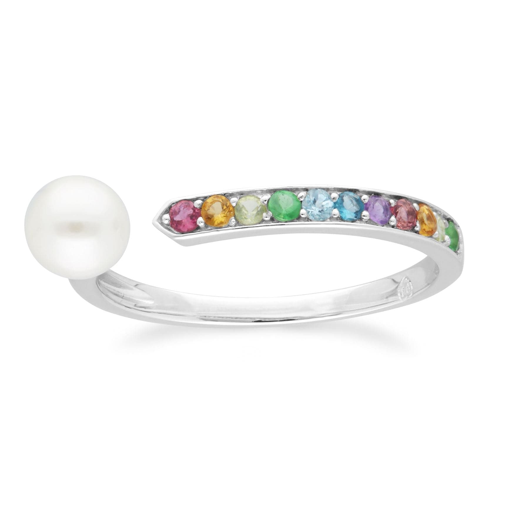 270R060901925 Rainbow Gems & Pearl Open Ring in Sterling Silver 4