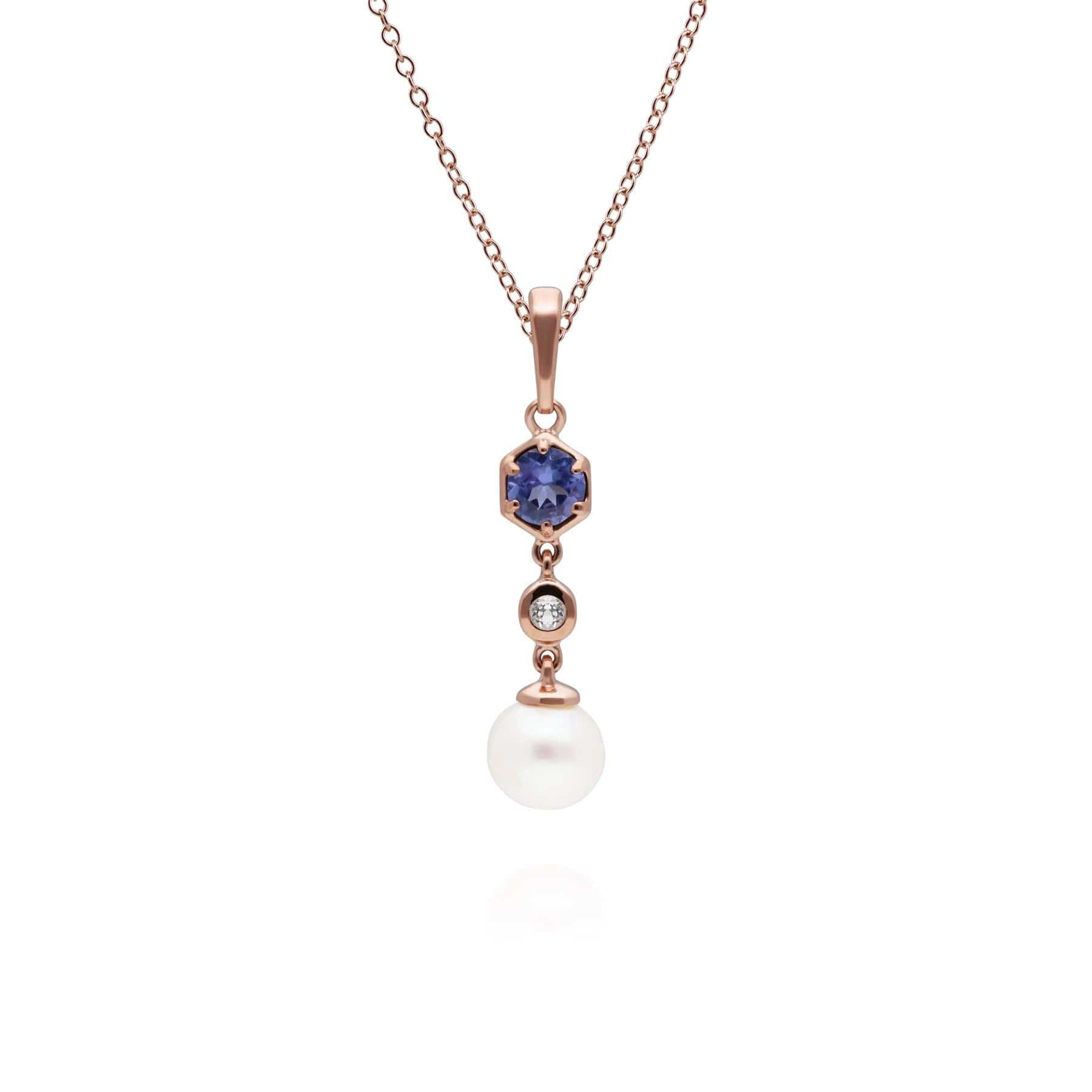 Modern Pearl, Tanzanite & Topaz Drop Pendant in Rose Gold Plated Sterling Silver
