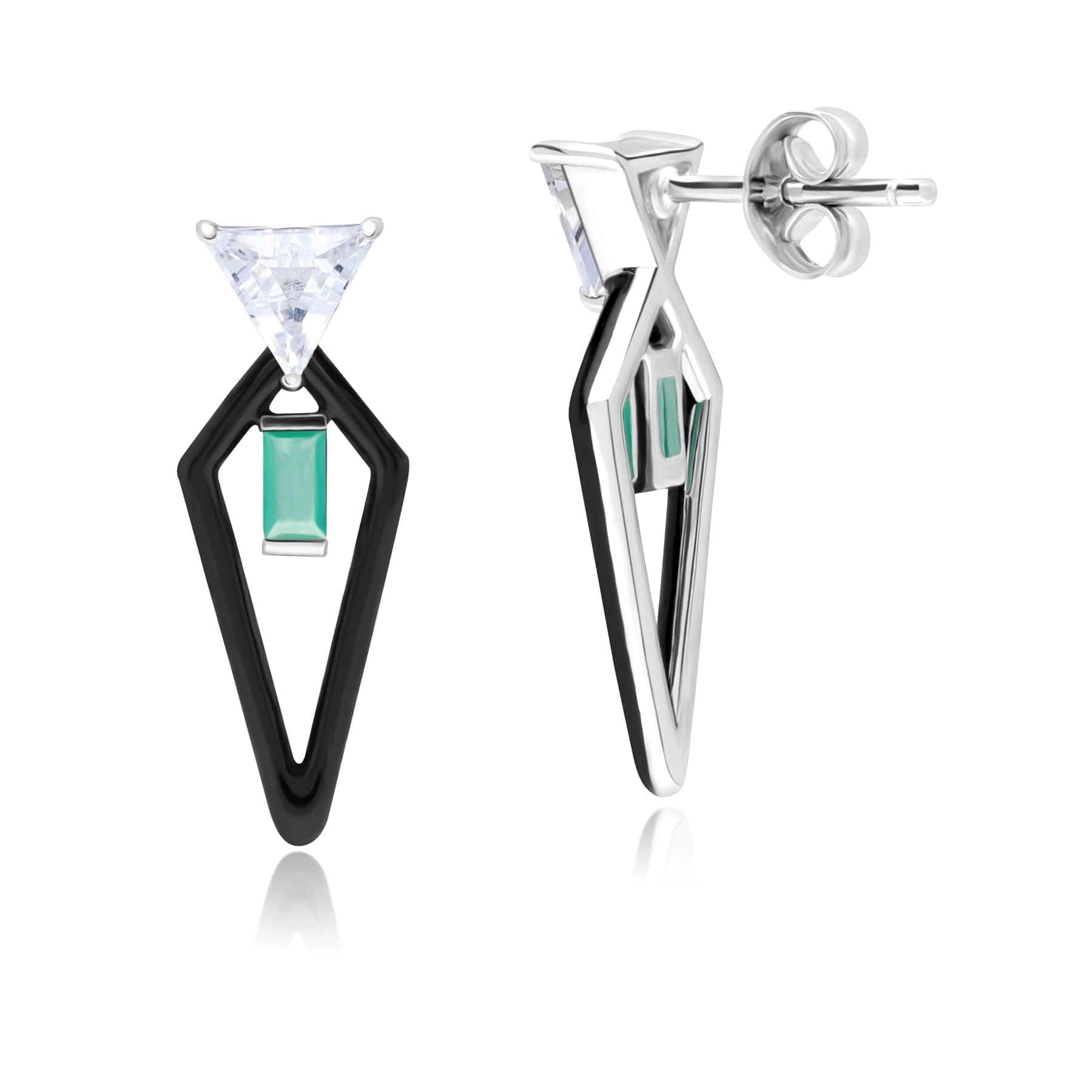 Grand Deco Enamel, Topaz & Emerald Drop Earrings in 9ct White Gold - Gemondo