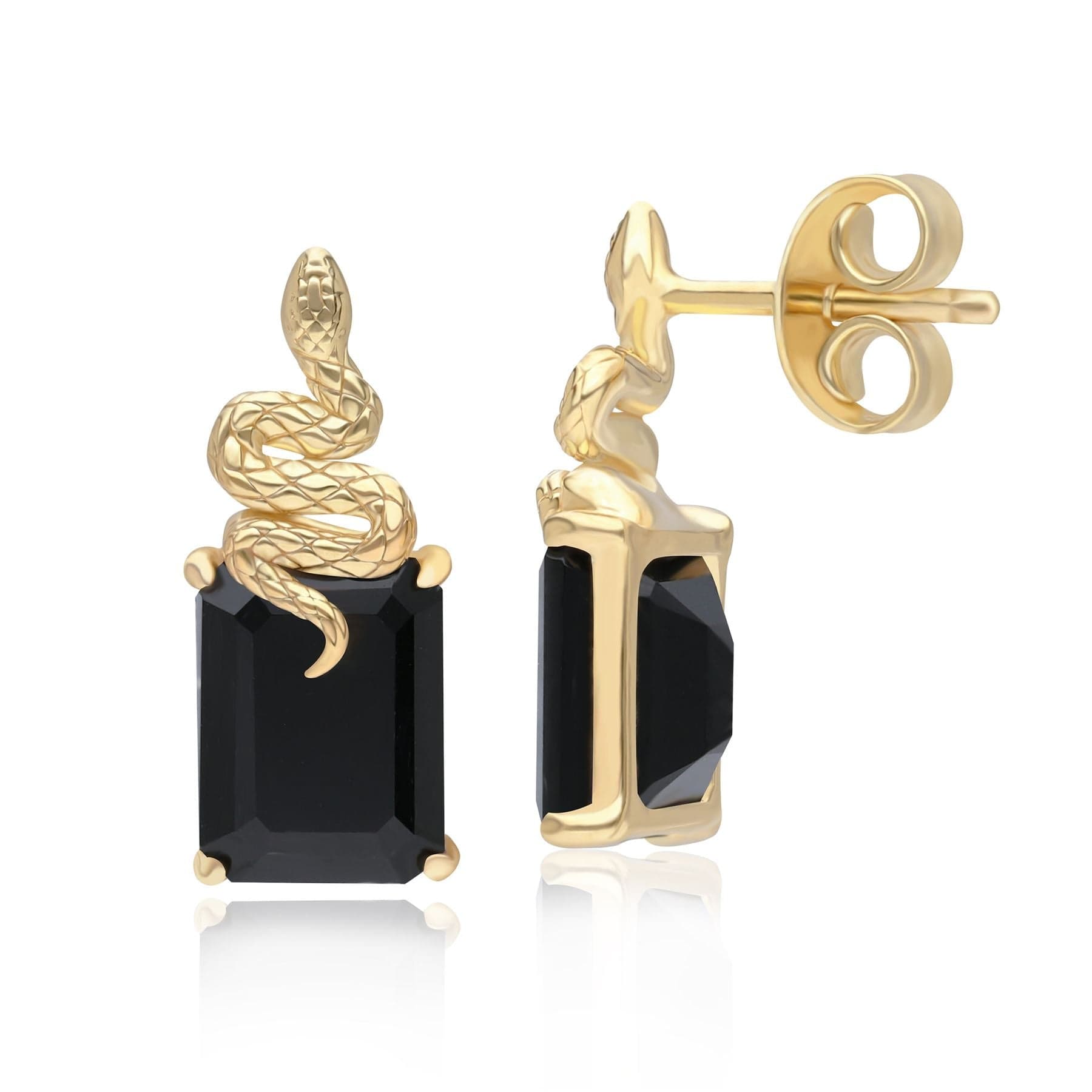 270E037103925 Grand Deco Black Onyx Snake Stud Earrings in Gold Plated Sterling Silver Side