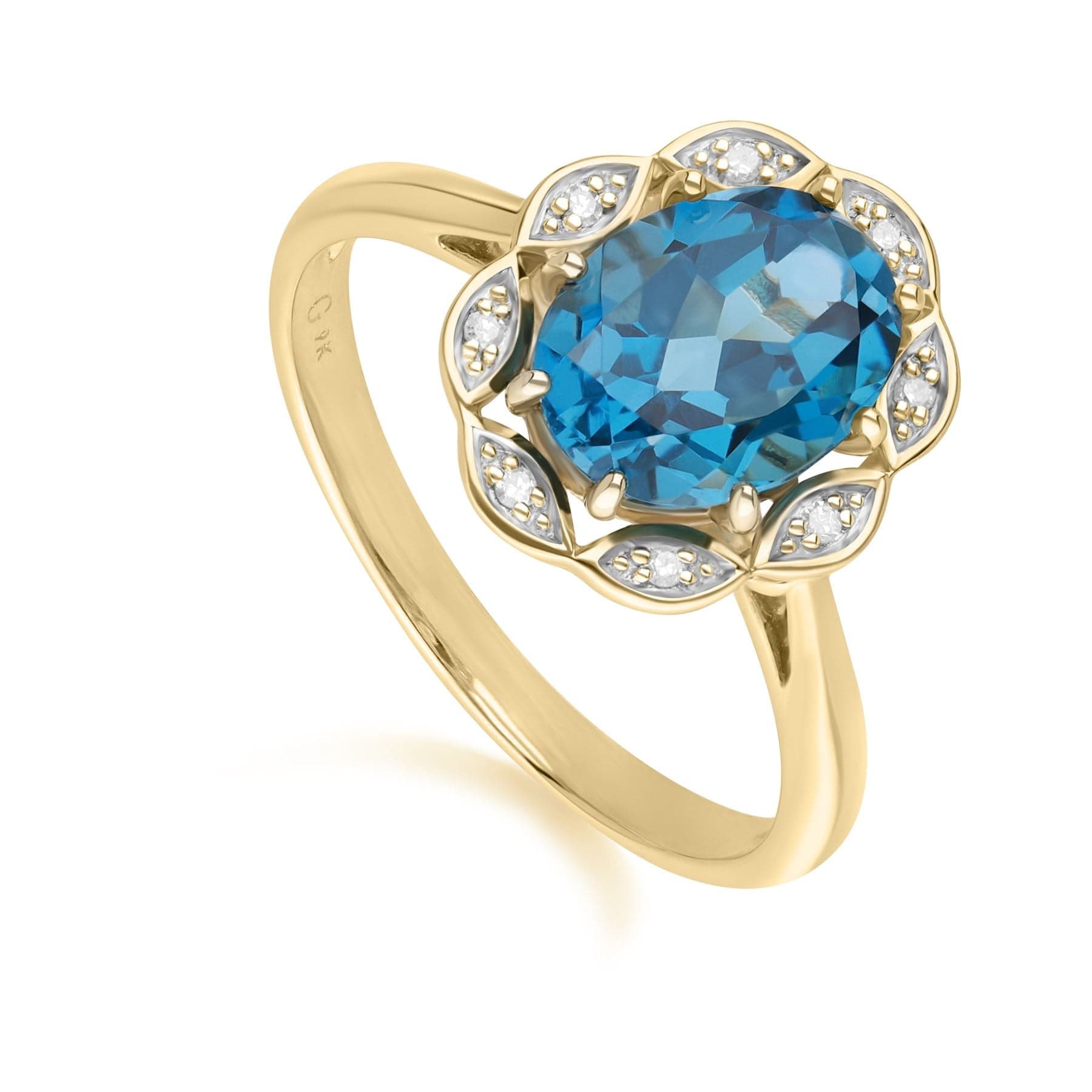 Classic London Blue Topaz & Diamond Luxe Ring in 9ct Yellow Gold - Gemondo