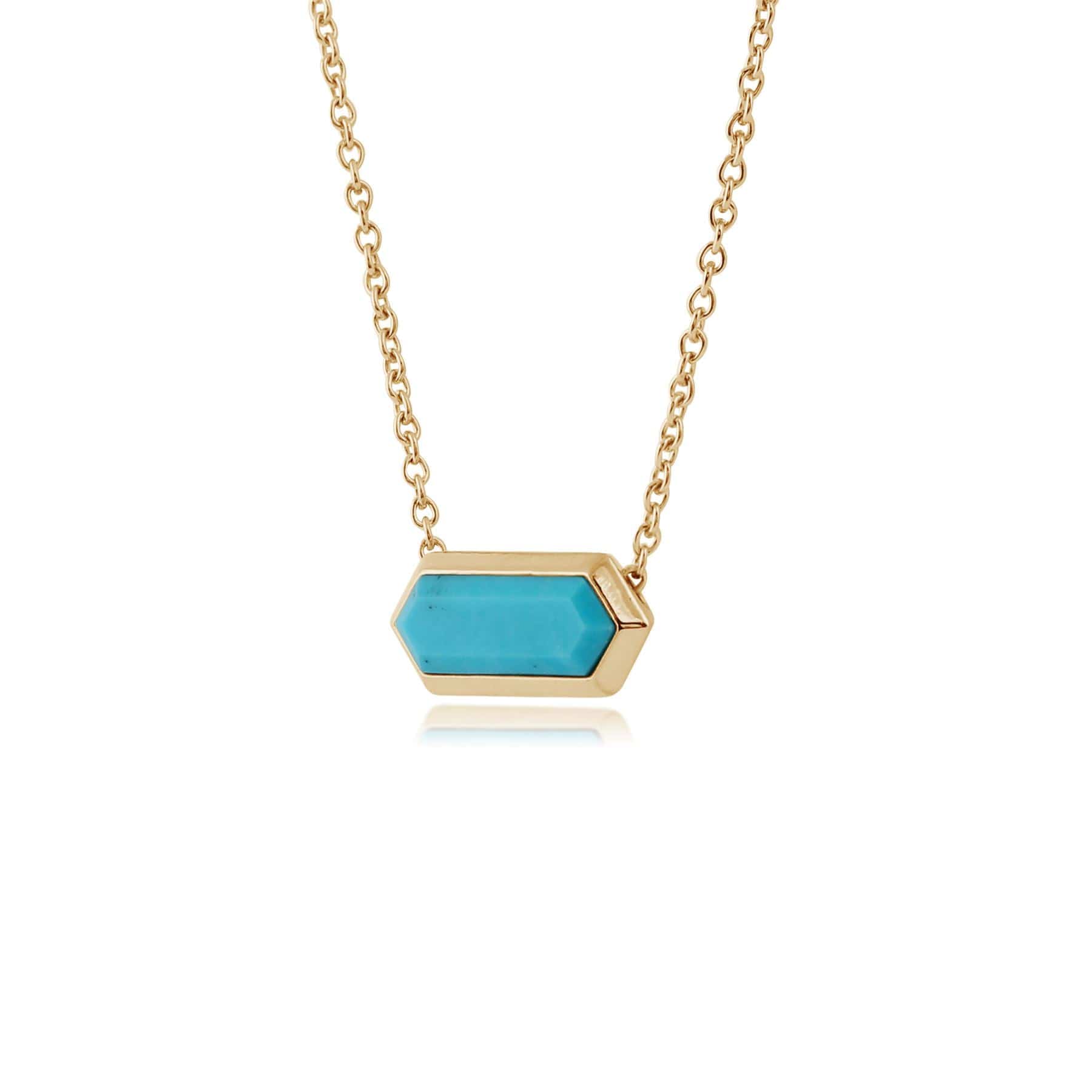 Geometric Hexagon Turquoise Prism Bar Necklace in Gold Plated  Silver