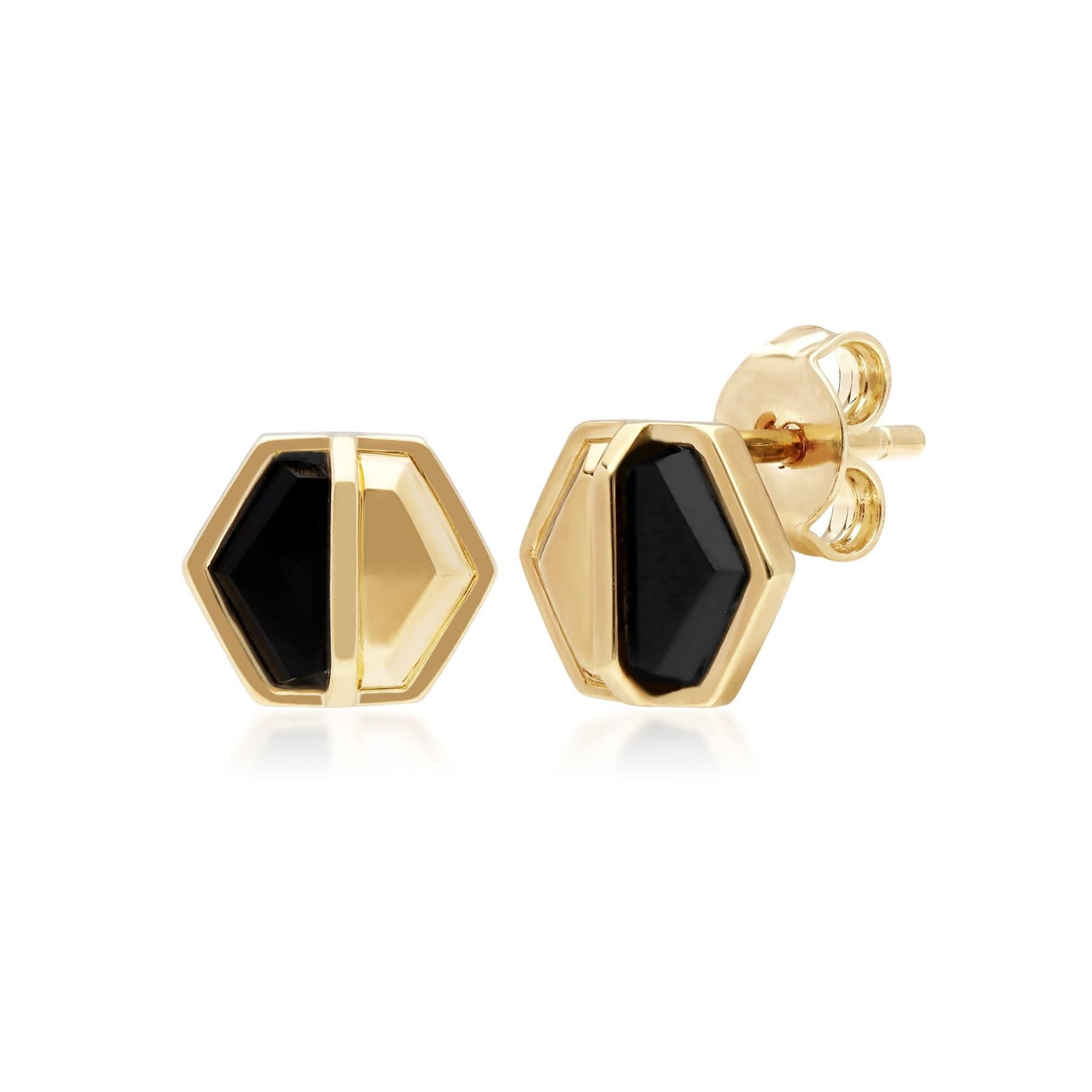 270E027501925 Micro Statement Onyx Hexagon Stud Earrings in Gold Plated  Silver 1