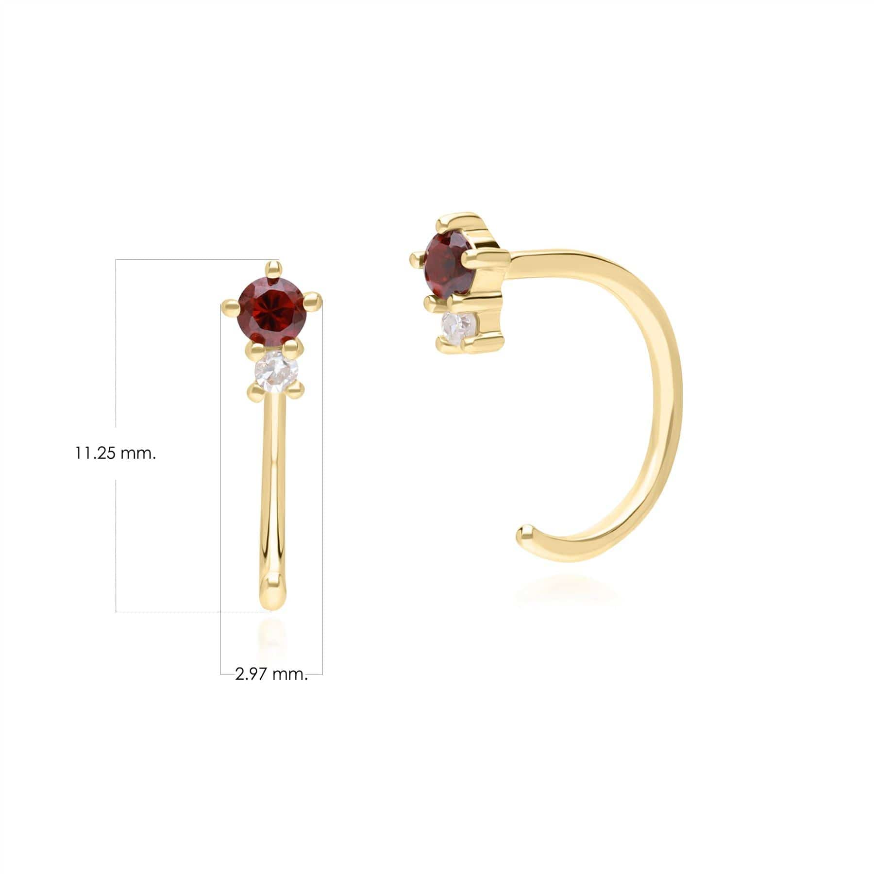 135E1823059 Modern Classic Garnet & Diamond Pull Through Hoop Earrings in 9ct Yellow Gold Dimensions