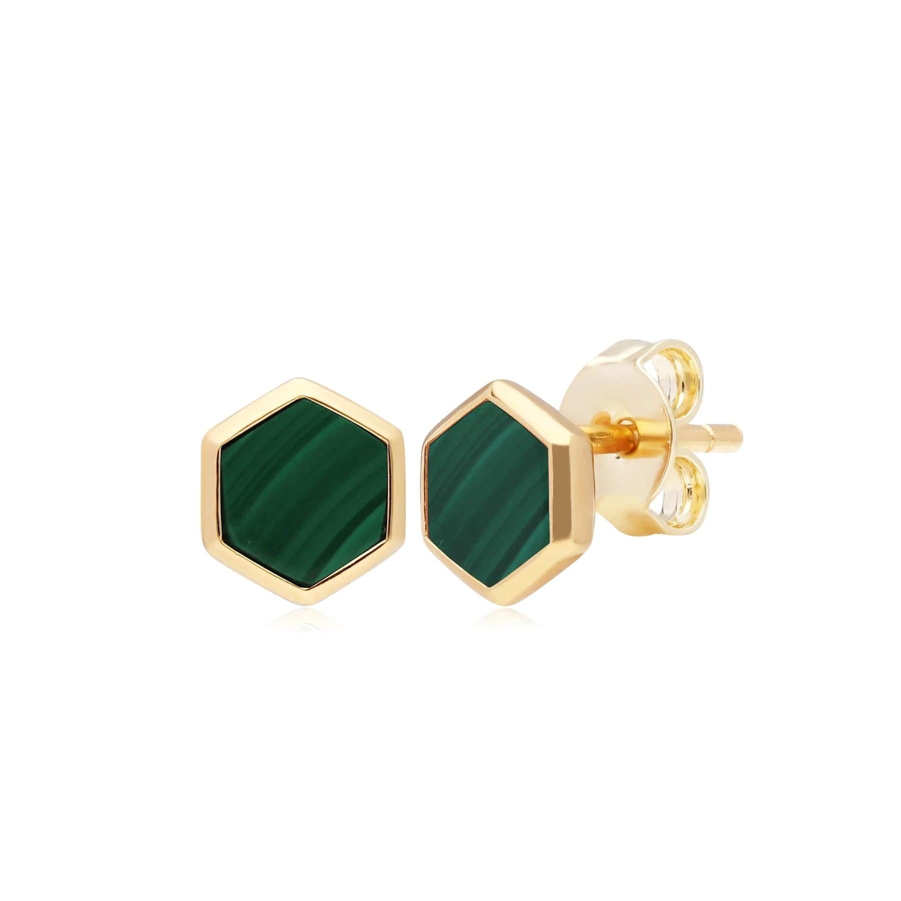 Micro Statement Malachite Stud Earrings in Gold Plated 925 Sterling Silver
