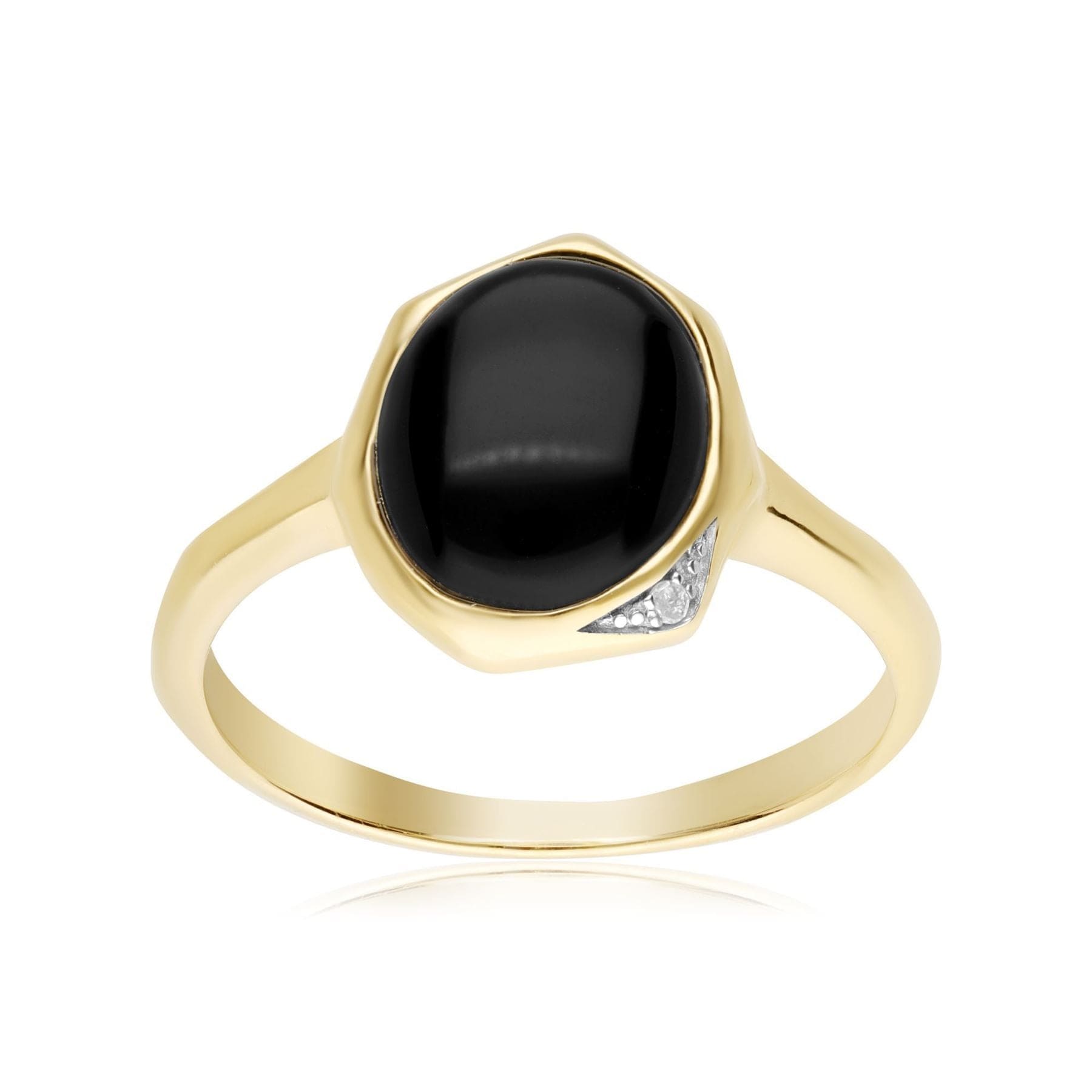 270R057507925 Irregular B Gem Black Onyx & Diamond Ring In Yellow Gold Plated Silver 4