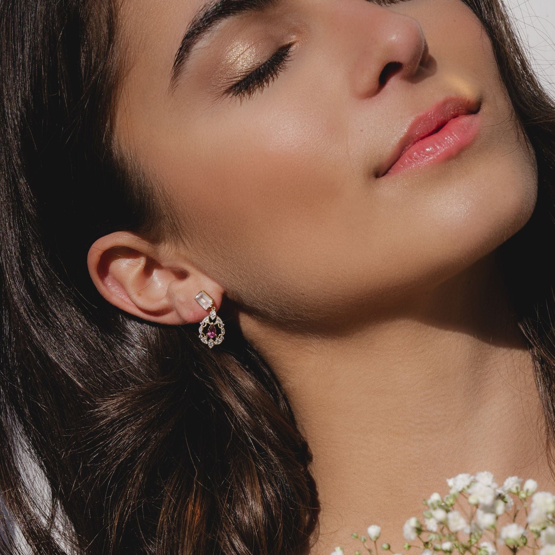 ECFEW™ Creator Rose Quartz, Tourmaline & White Topaz Earrings In Sterling Silver - Gemondo