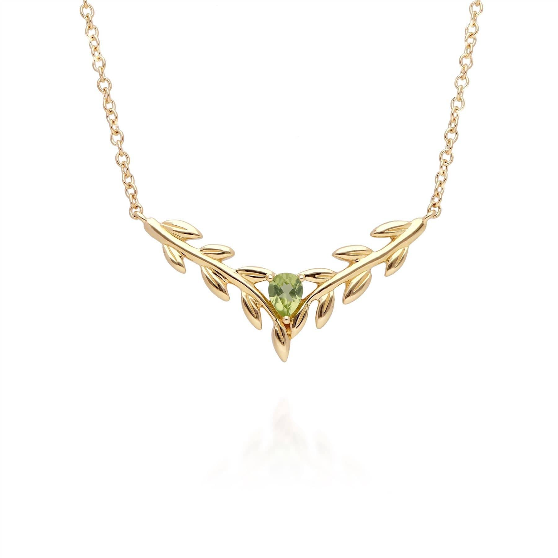 O Leaf Peridot Necklace & Stud Earring Set in 9ct Yellow Gold - Gemondo