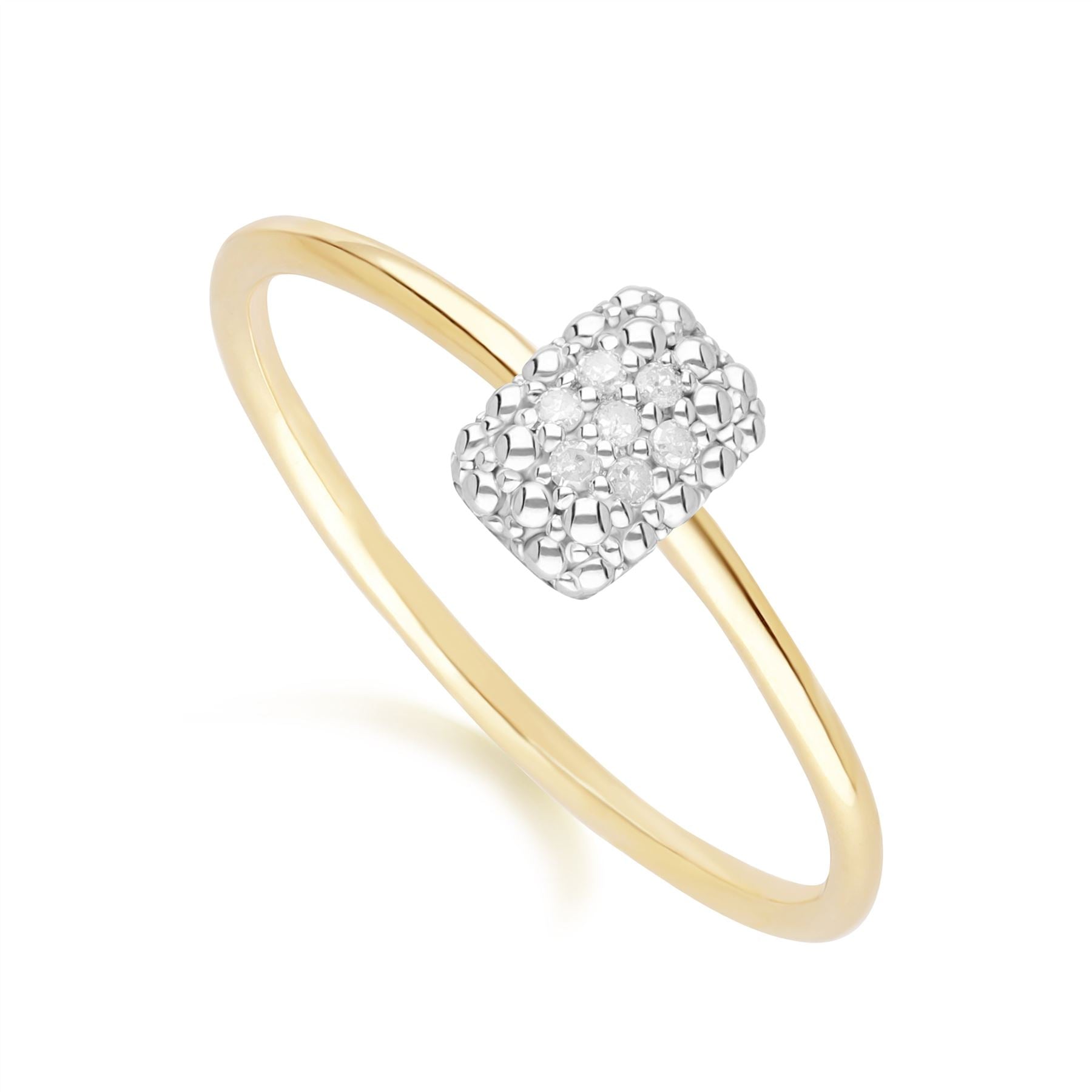 Diamond Pave Rectangle Ring 9ct Yellow Gold - Gemondo