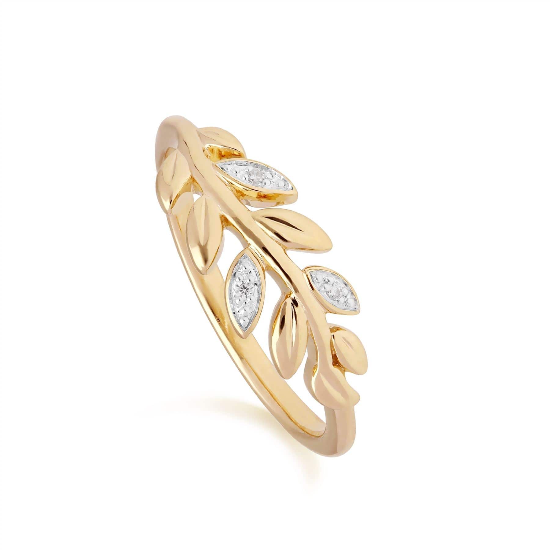 9ct Yellow Gold Olive Leaf Diamond Olive Branch Ring