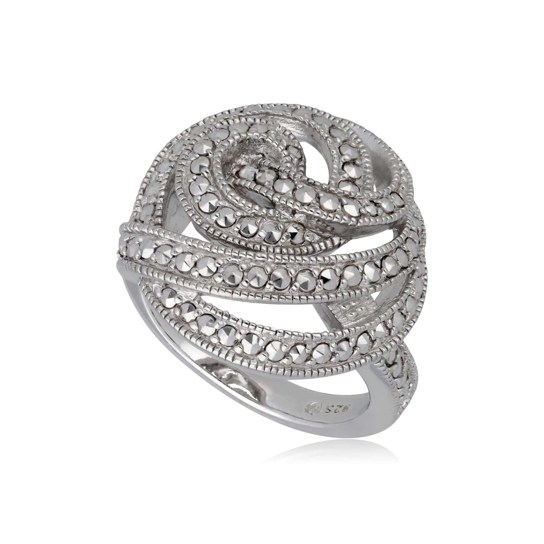 Dress Cocktail Ring Marcasite Silver