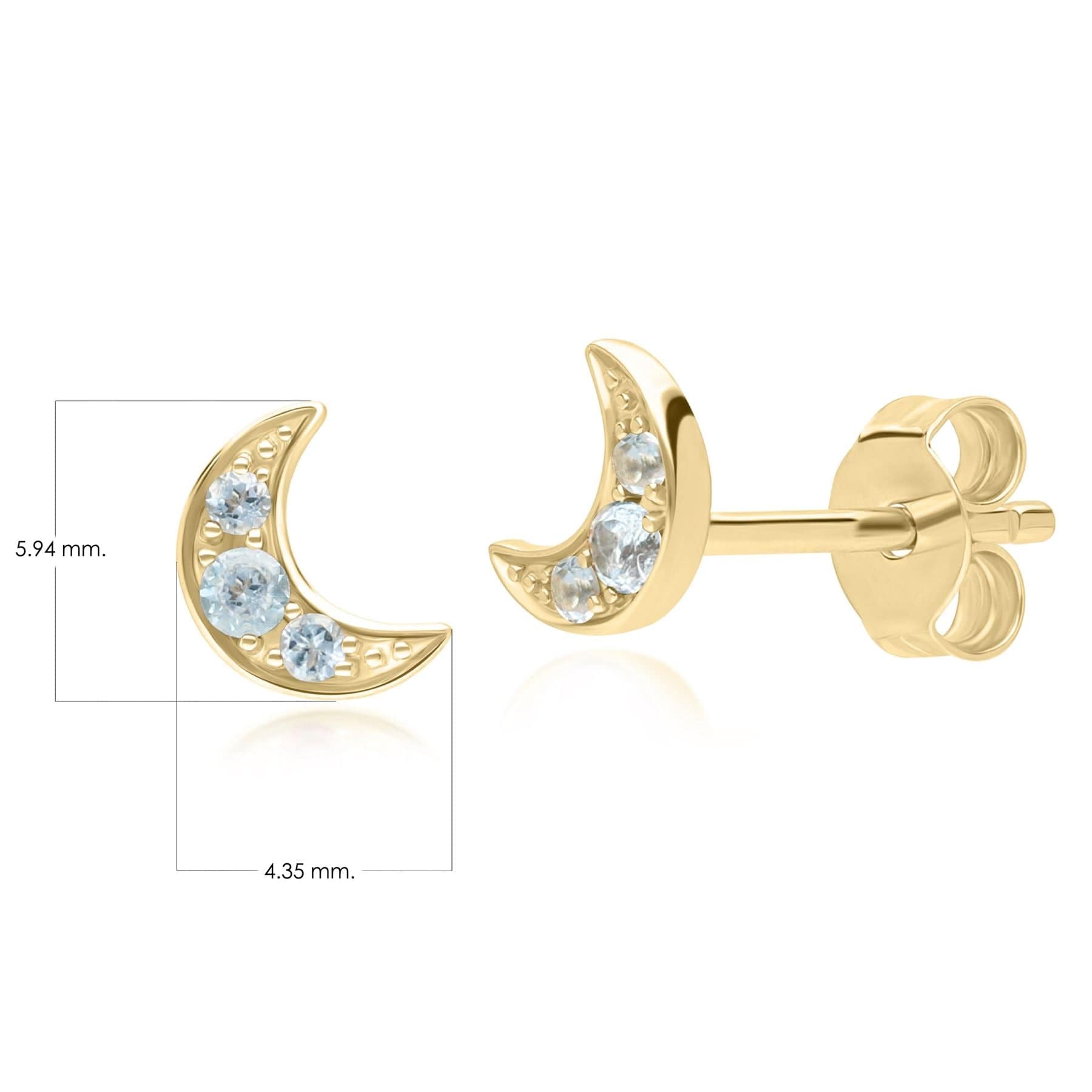 135E1819039 Night Sky Topaz Moon Stud Earrings in 9ct Yellow Gold Dimensions