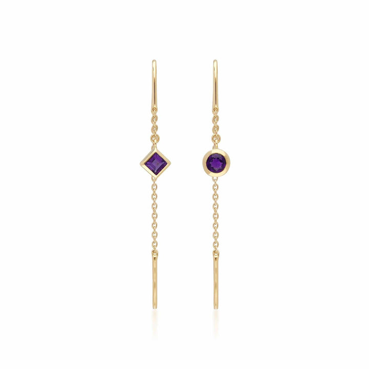 135E1636019 Micro Statement Amethyst Threader Earrings in 9ct Yellow Gold 4