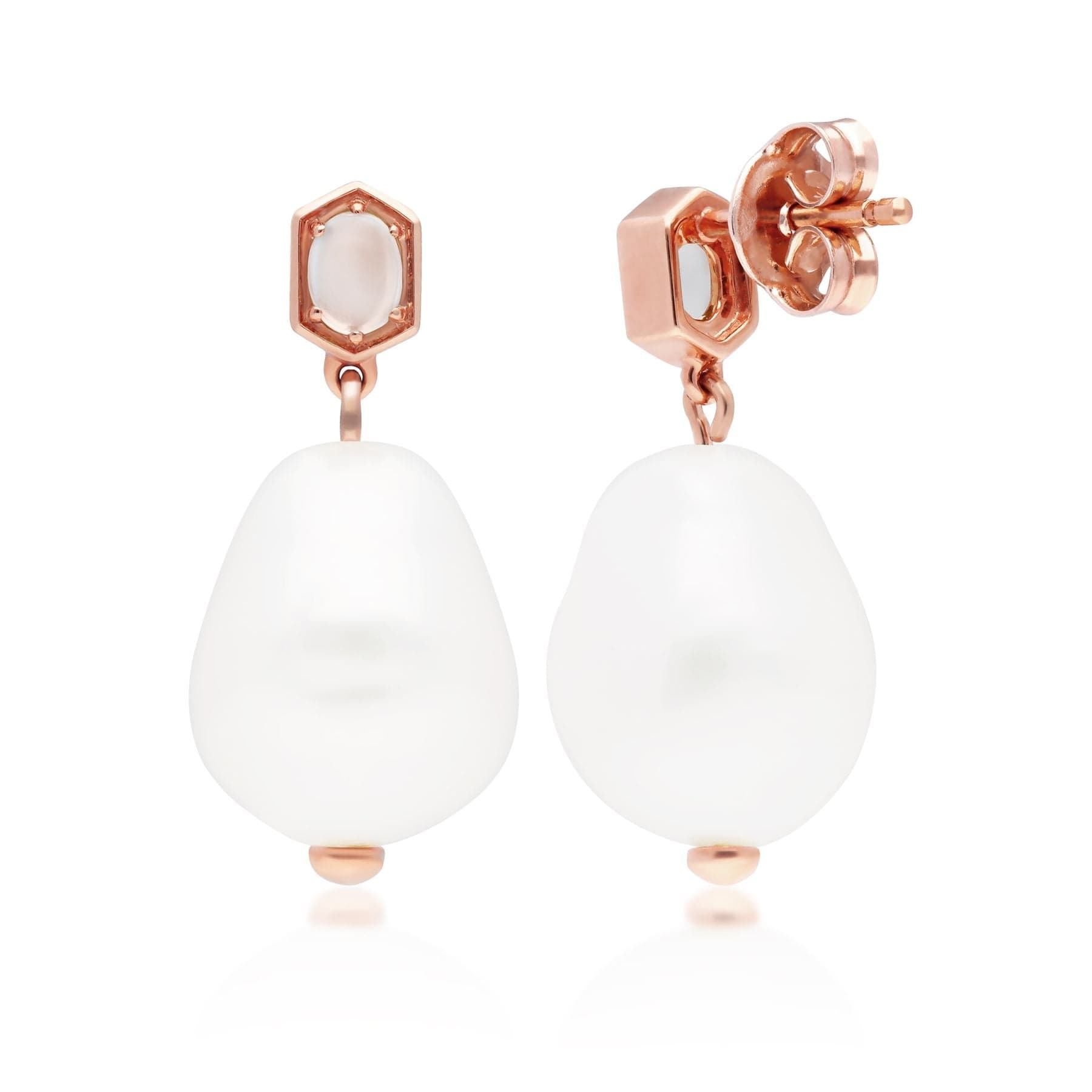 270E031102925 Modern Baroque Pearl & Moonstone Drop Earrings in Rose Gold Plated Silver 4