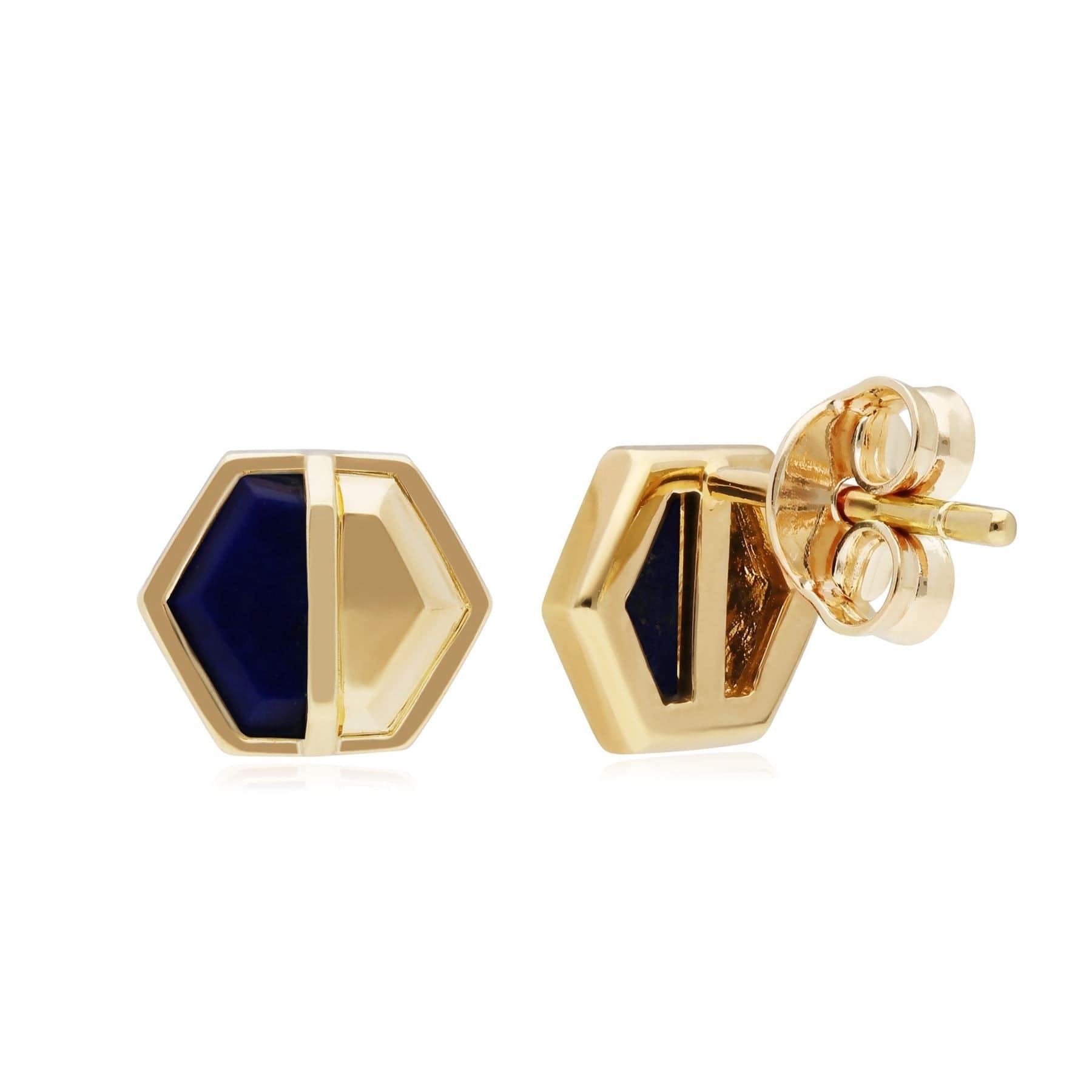 Lapis Lazuli Hexagon Stud Earrings