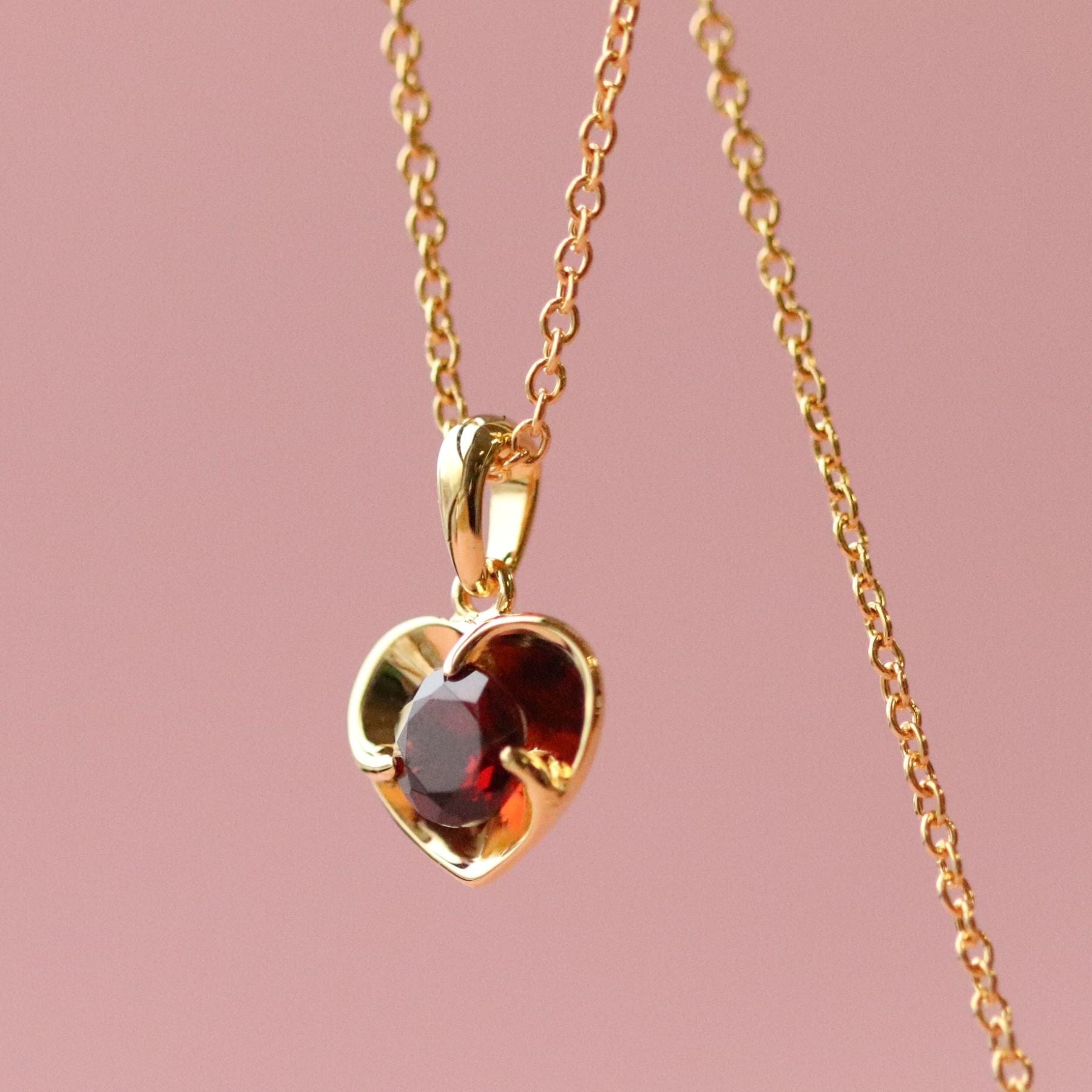 Garnet Heart Gold Plated Sterling Silver Necklace - Gemondo