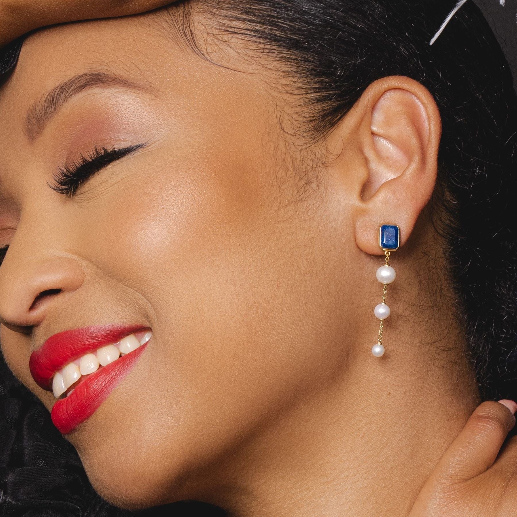 ECFEW™ 'The Unifier' Lapis Lazuli & Pearl Dangle Drop Earrings