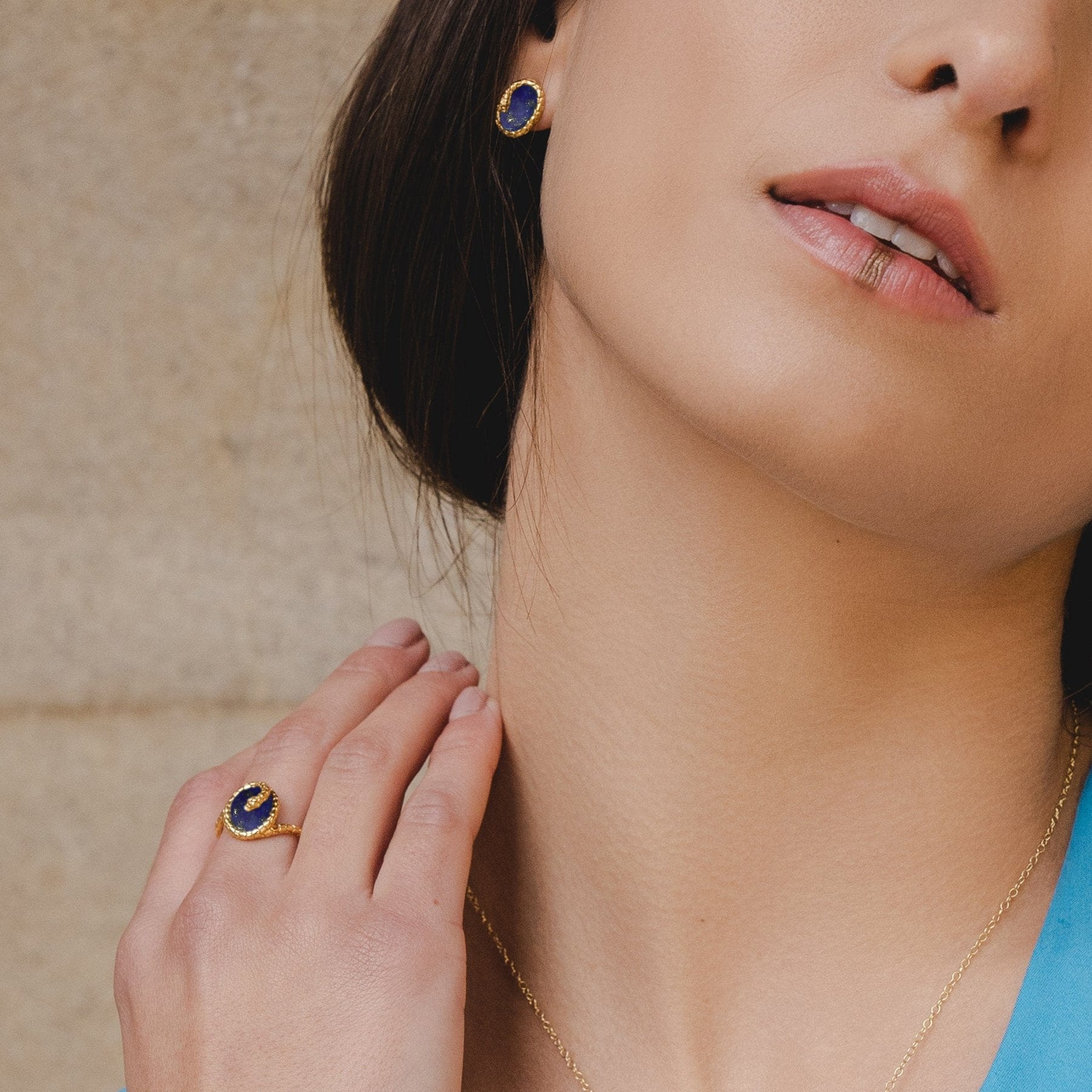 ECFEW™ 'The Ruler' Lapis Lazuli Winding Snake Stud Earrings 1