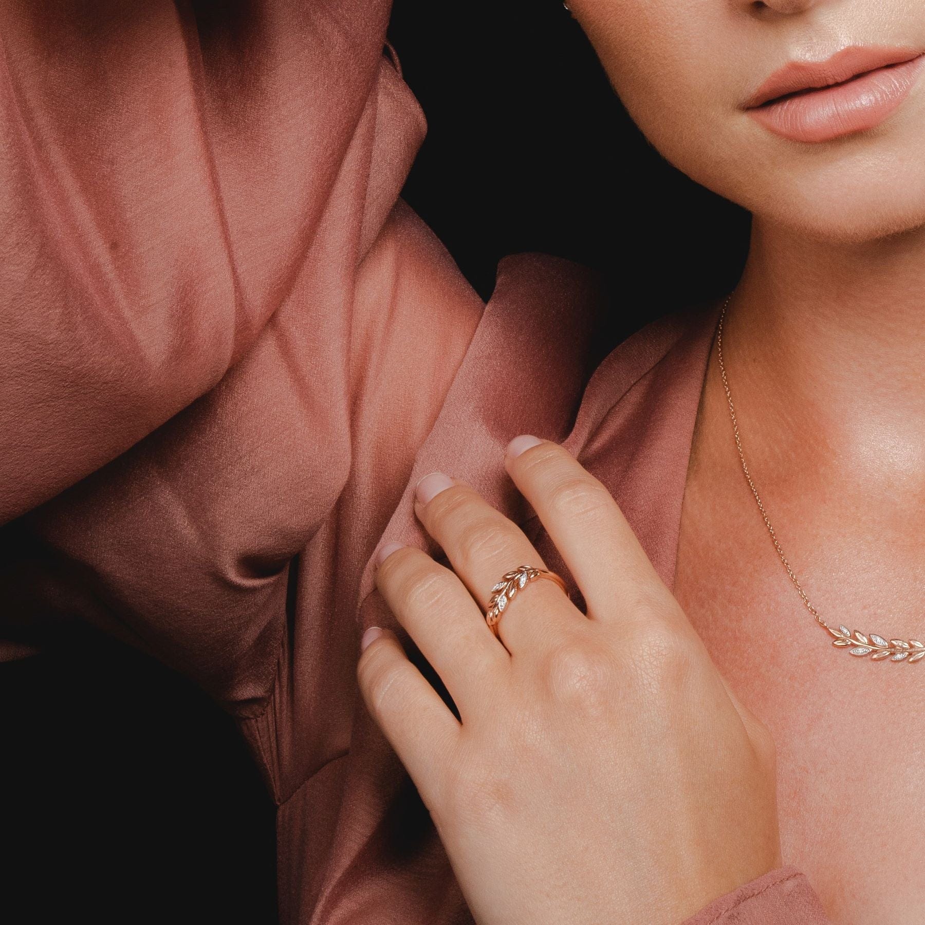 O Leaf Diamond Bracelet & Ring Set in 9ct Rose Gold - Gemondo