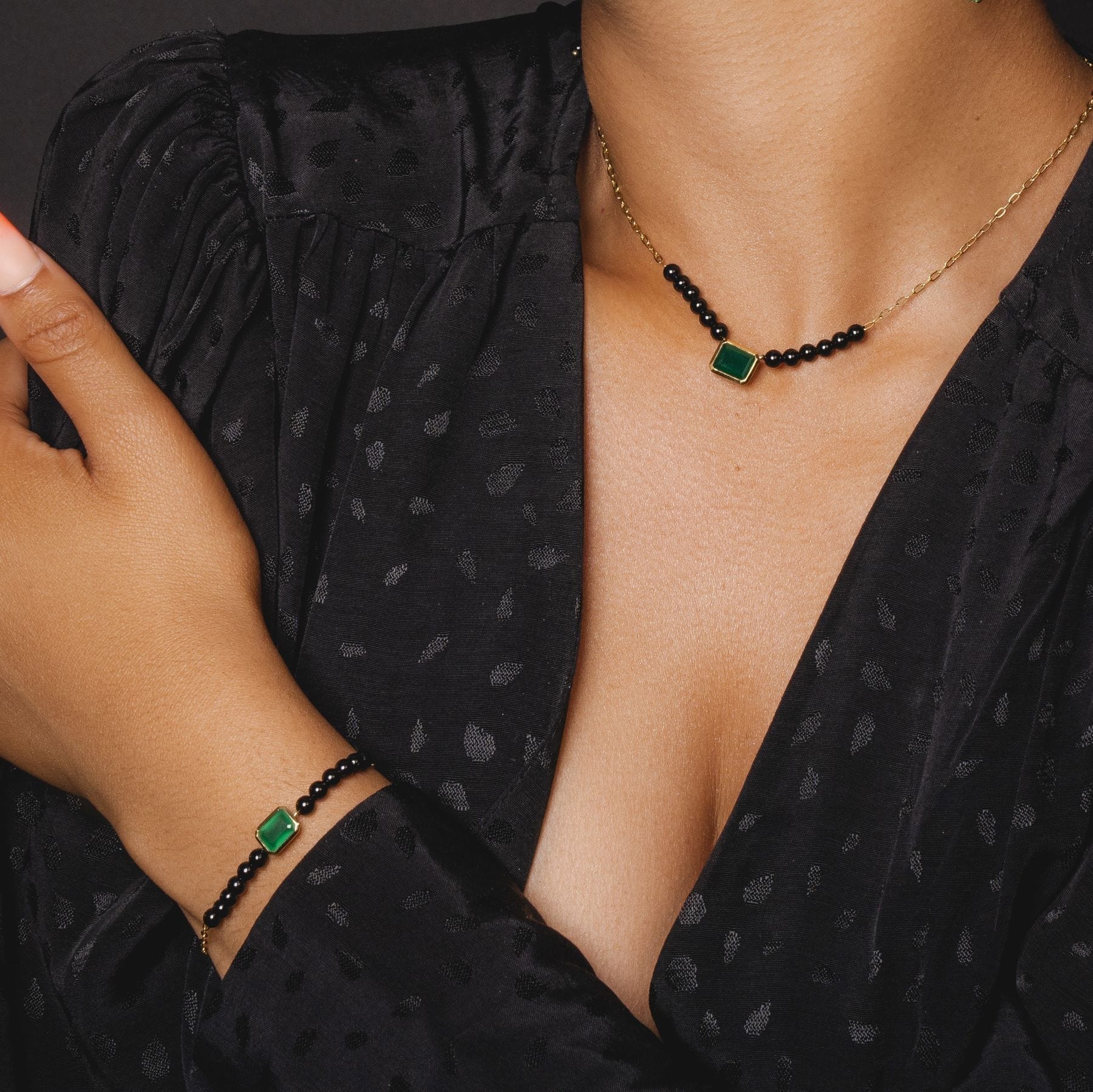 Gemondo ECFEW™ 'The Unifier' Dyed Green Chalcedony & Onyx Bead Necklace