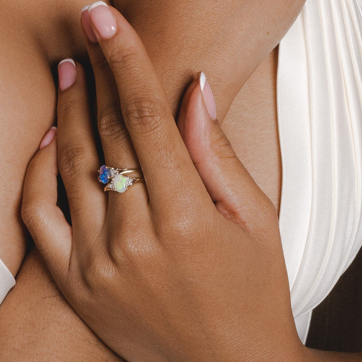 11165 Classic Oval Opal & Diamond Ring in 9ct Yellow Gold 2