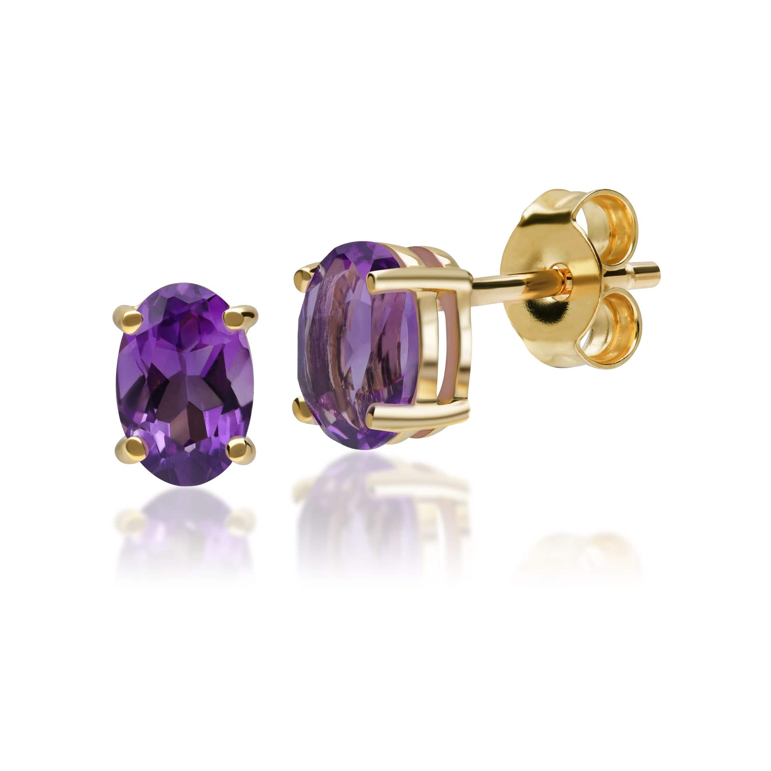 Classic Oval Amethyst Stud Earrings in 9ct Yellow Gold